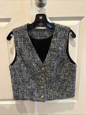 Abercrombie & Fitch Black and White Tweed Button Vest